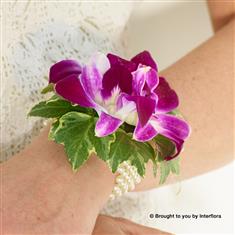 Rich Purple Dendrobium Orchid Pearl Wrist Corsage